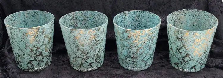 Set of 6 MCM Teal & Gold Federal Whiskey & Collins Glasses