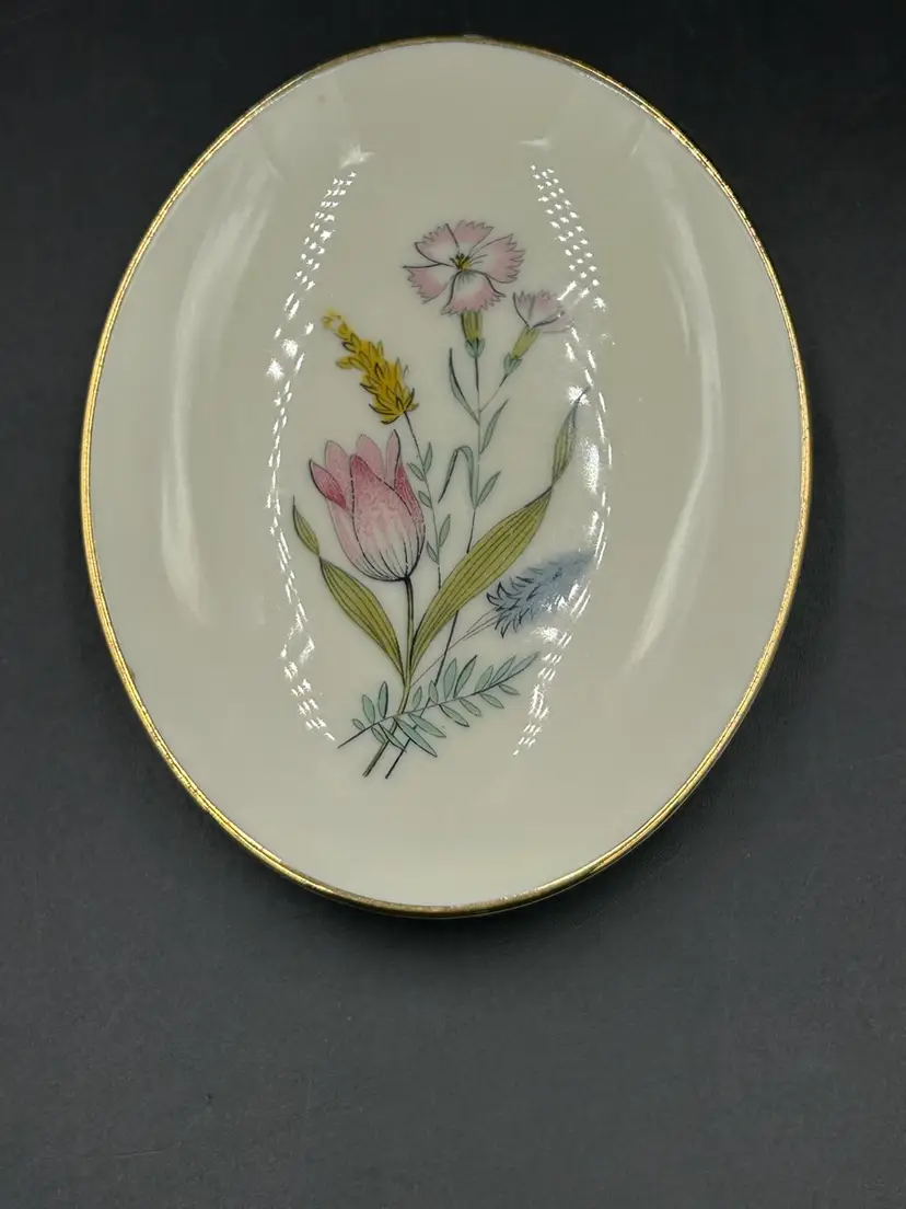 Vintage Furstenberg Germany Porcelain Trinket Dish Colorful Flowers Gold Rim