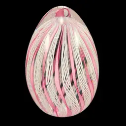 Murano Glass Pink And White Ribbon Paperweight, Vintage Murano Glass Zanfirico Garza Paperweight, Murano Glass Egg Shaped Paperweight
