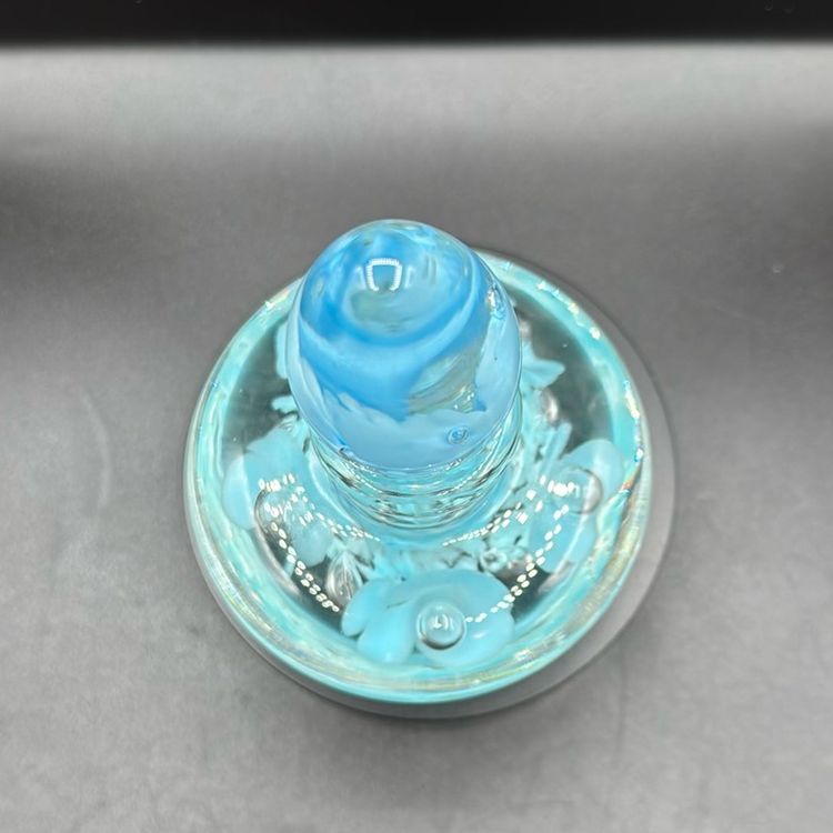 Joe St Clair Baby Blue Trumpet Flower And Controlled Bubble Paperweight Perfume 6” No Noted Flaws