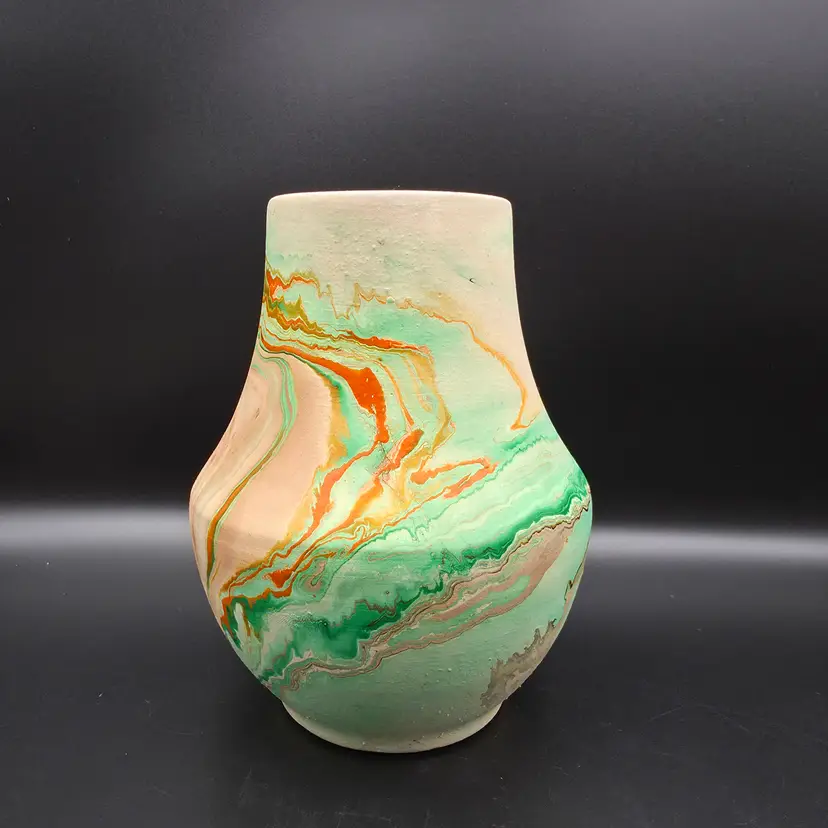 Nemadji Art Pottery Vase Orange Green Brown
