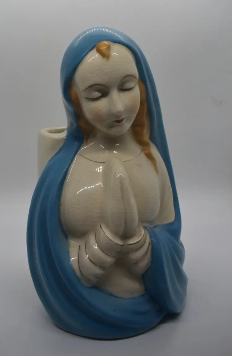 Ceramic praying Madonna planter Virgin Mary mid century religious icon Japan