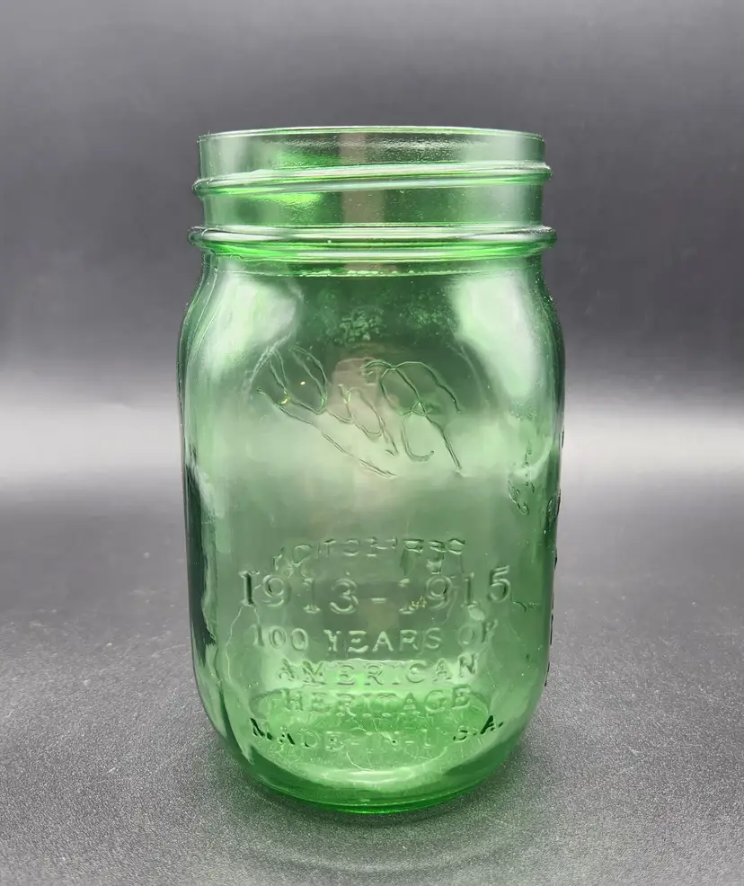 Vintage 100th Anniversary Green Mason Jar