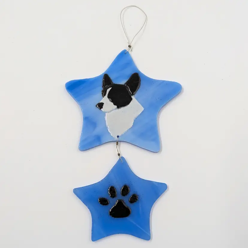 Blue Glass & Enamel Border Collie Dog Ornament