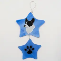 Blue Glass & Enamel Border Collie Dog Ornament