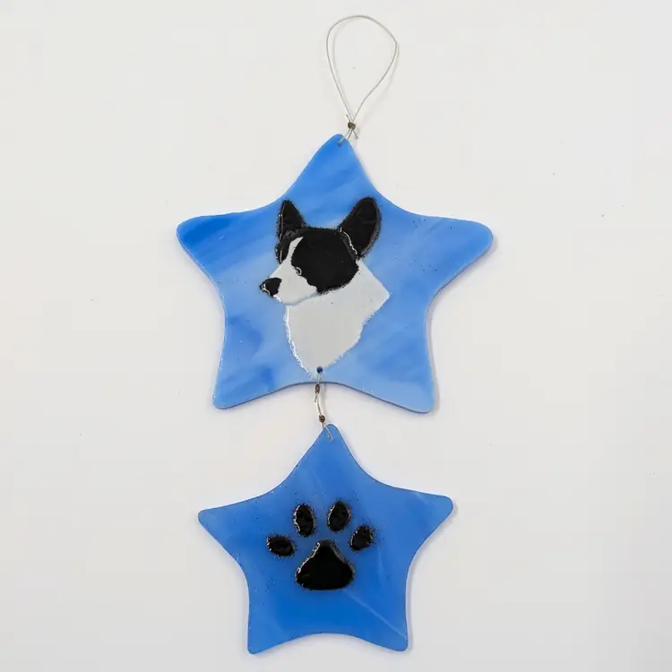 Blue Glass & Enamel Border Collie Dog Ornament