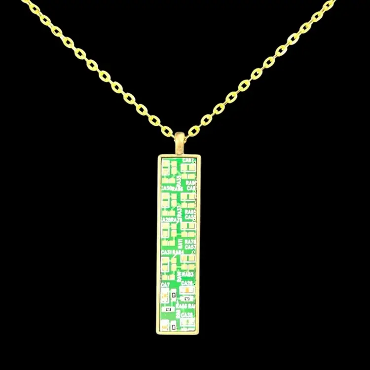 Reinvented Green Circuitboard with Gold Contacts Necklace. Handmade By Me 🫶