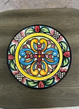 Vintage Spanish Talavera Ceramic Plate: Hand-Painted Floral Wall Hanging 7”