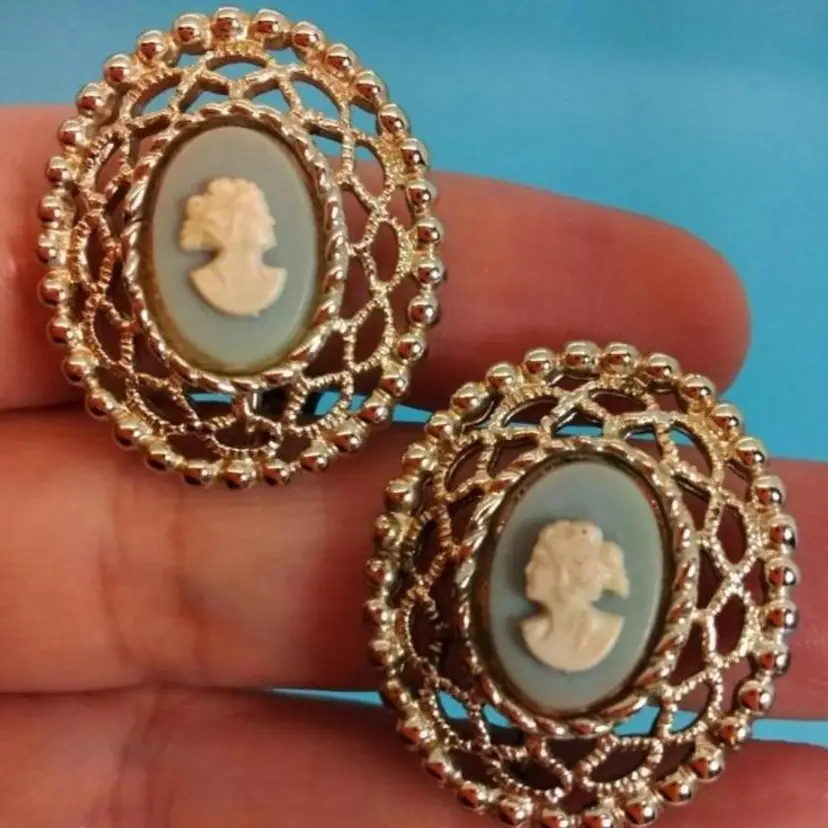 Vintage Cameo Clip-On Earrings, By SARAH COVENTRY