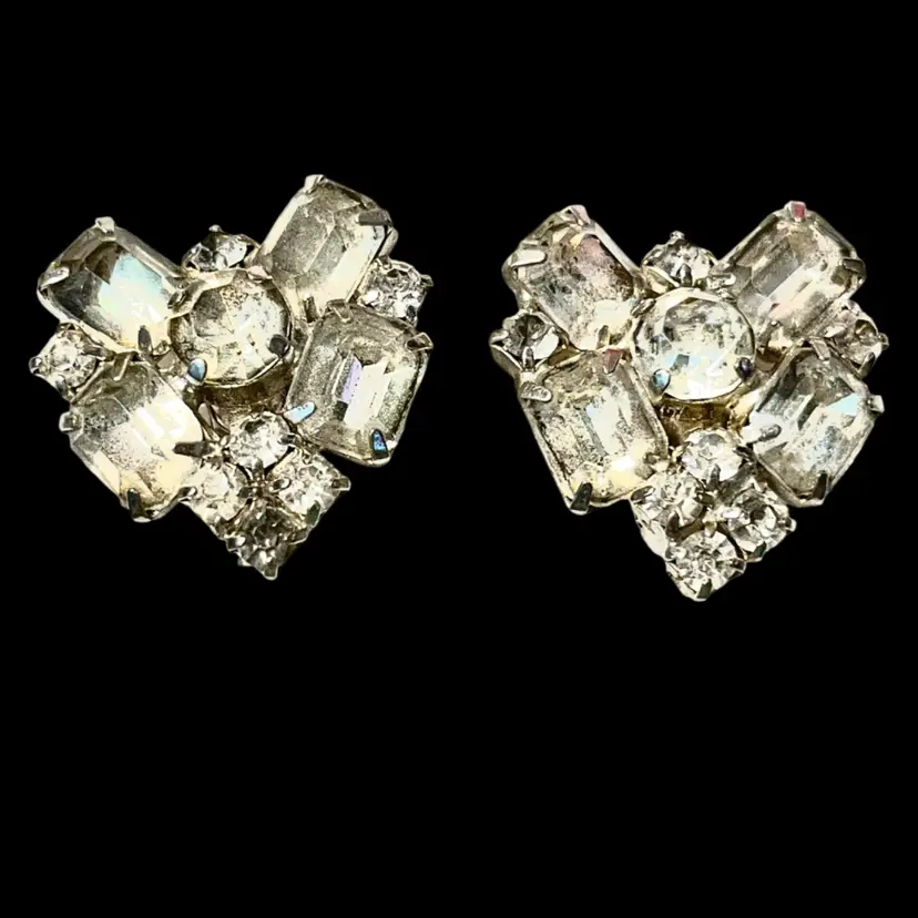 Vintage Mid-Century Rhinestone Clip-On Earrings