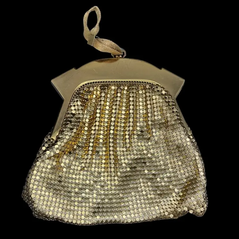 Whiting & Davis Gold Tone Mesh Purse Art Deco Evening Bag w/ Chain