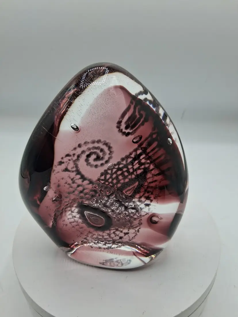Vintage Very Scarce Caithness Scotland Paisley Twists Purple Paperweight Sculpture