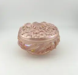 Fenton Glass Velva Rose Iridescent Floral Trinket Box 4”x 2.5”