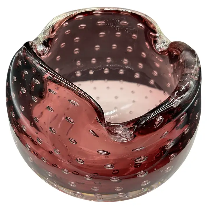 Art Glass Pink Bullicante Bowl / Ashtray With Controlled Bubbles 2.25"H x 3"W