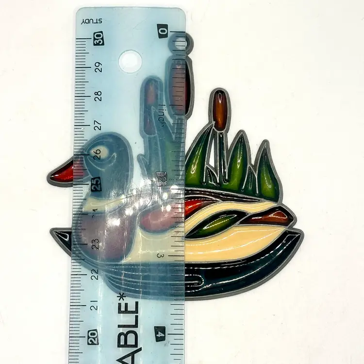 Vintage 1980/90’s Duck with Cattails  Stained Glass Suncatcher 3.5”