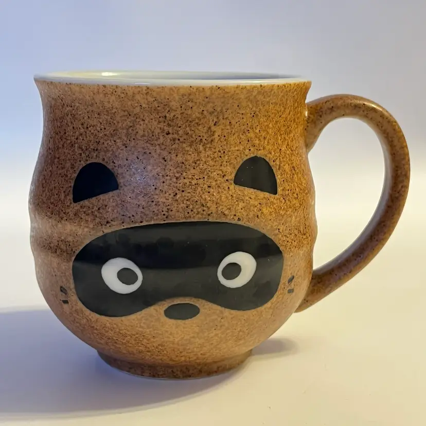 Japanese Tanuki Raccoon Ceramic Tea Cup / Mug 3½"H Brown Mino Ware Japan 11 oz