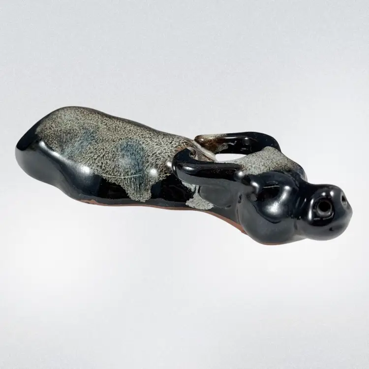 Vintage MCM Style Ceramic Water Buffalo Sculpture, Redware Pottery Water Buffalo Sculpture, Ceramic Water Buffalo Figurine