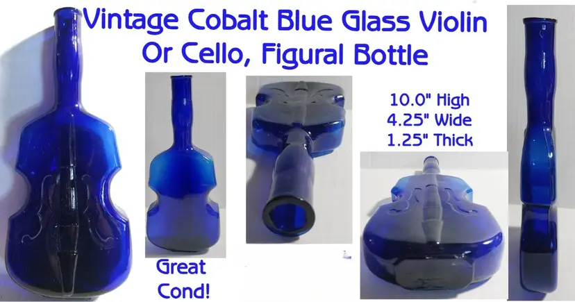 Vintage Cobalt Blue Violin/Cello Glass Bottle/Vase