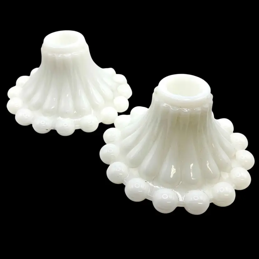 Vintage Anchor Hocking Boopie Milk Glass Candlestick Holders Pair Of 2