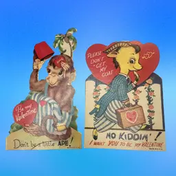 Lot Of 2 Kitsch 40’s Valentines Ape + Goat