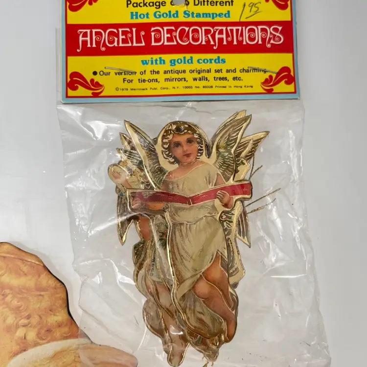 Merrimack 1979 Angel Decorations Hot Gold Stamped & Cherubs Paper Ornament Vintage Ephemera Lot
