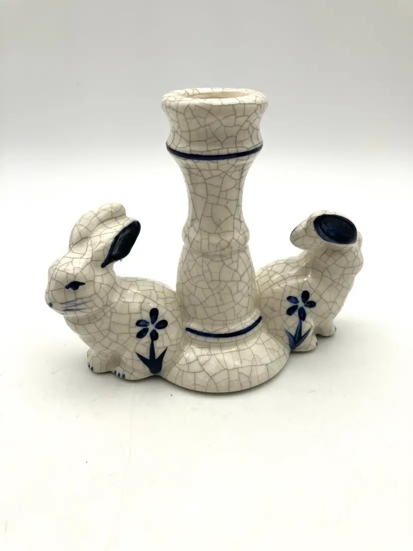 19 - Vintage Dedham Pottery Bunny Rabbits Candlestick Candle Holder 5β
