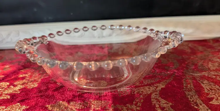 Vintage Candlewick Glass Bowl with Beaded Rim