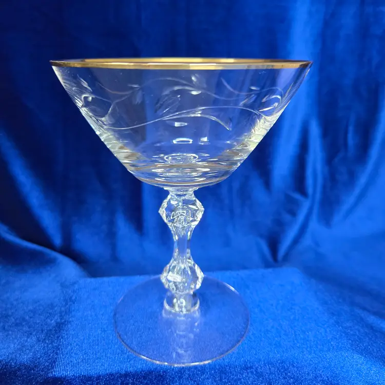 Tiffin Franciscan Champagne/Sherbet Glasses Crystal Gold Rimmed Etched Wheat Tall