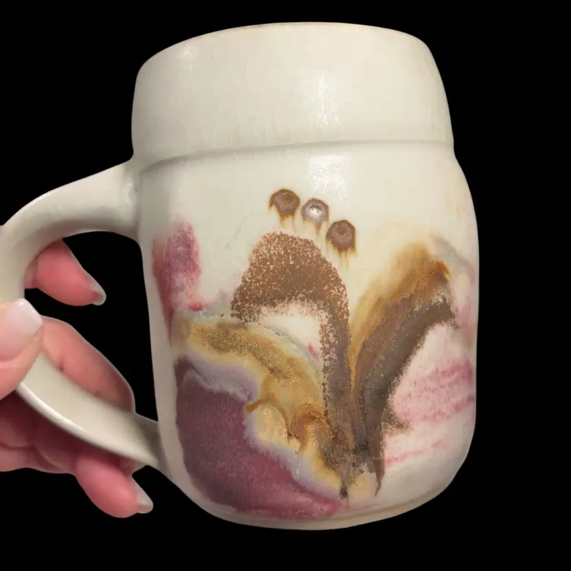 Large Studio Pottery Mug Cream & Purple Handmade | 4.25” *Read