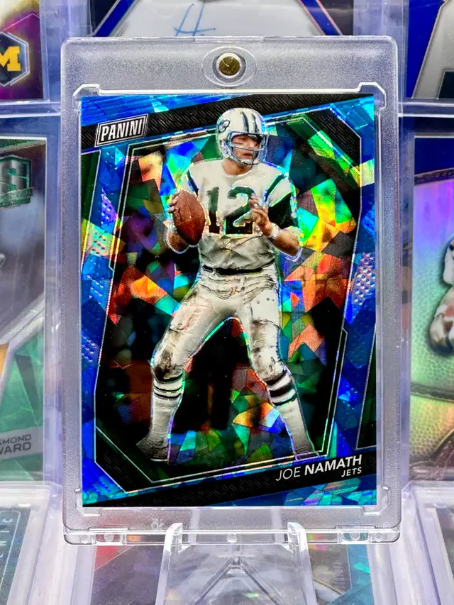 Joe Namath 2023 VIP Numbered /149 Blue Cracked Ice Prizm Refractor New York Jets