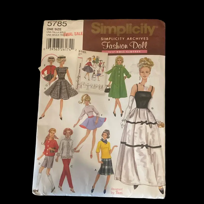 Simplicity Archives Fashion 11 1/2” Doll Clothing Pattern 5785