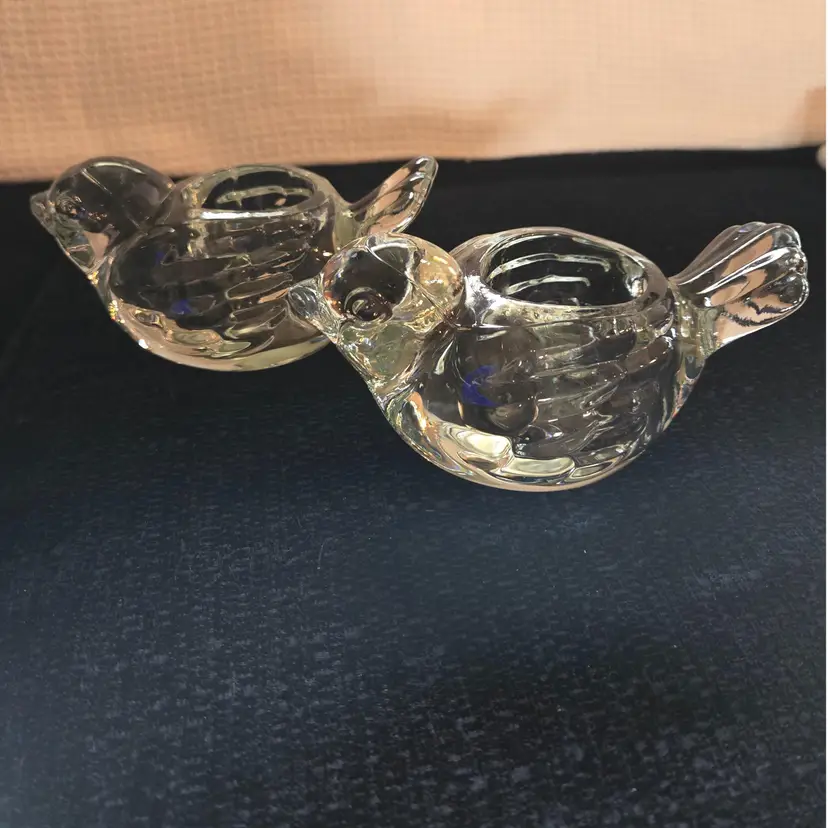 2 Vintage Indiana Glass Bird Votive Candle Holders
