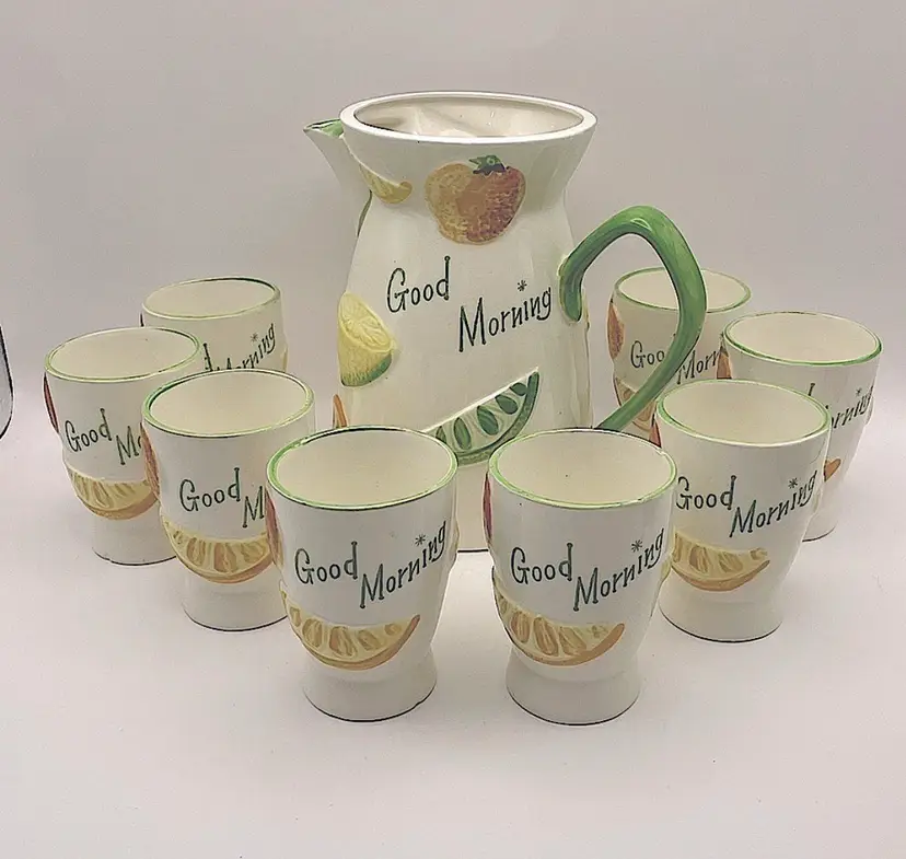 Napco, “Good Morning” Ceramic Pitcher, 8 cups, Made in Japan, Dated 1961