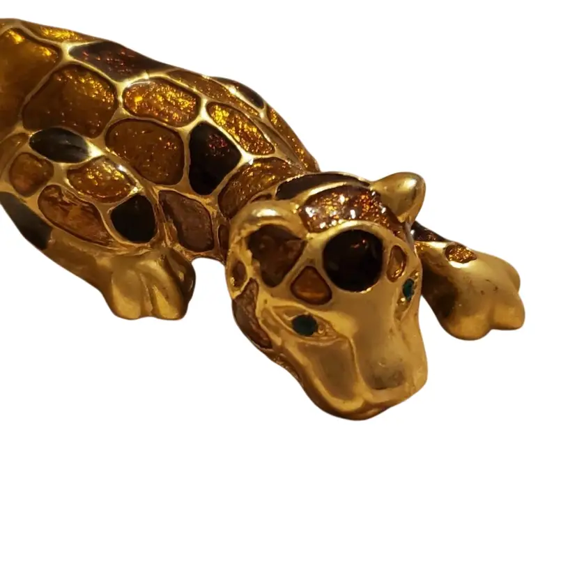 Enameled Leopard Pin Shoulder Brooch