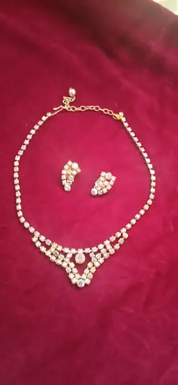Vintage Rhinestone Necklace and Clip on earrings