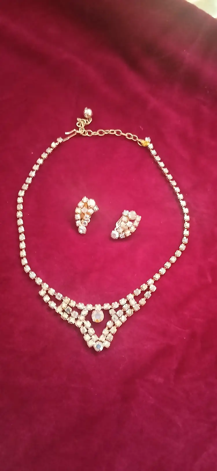 Vintage Rhinestone Necklace and Clip on earrings