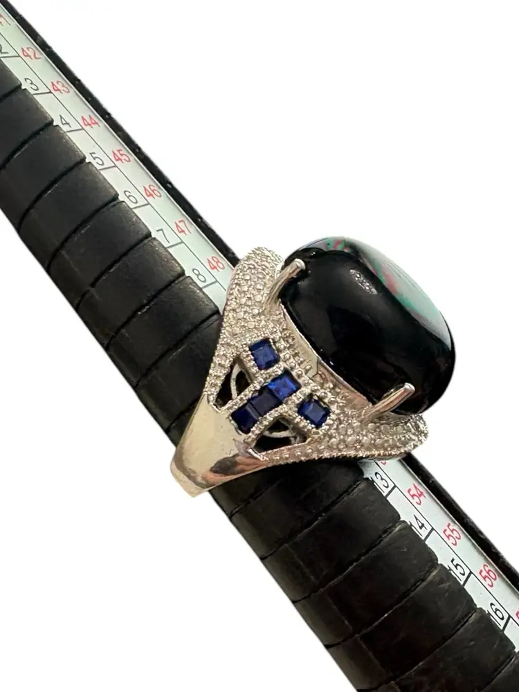 #01 123. Karis SJS Signed Deco Inspired Ring- Sz 5.5