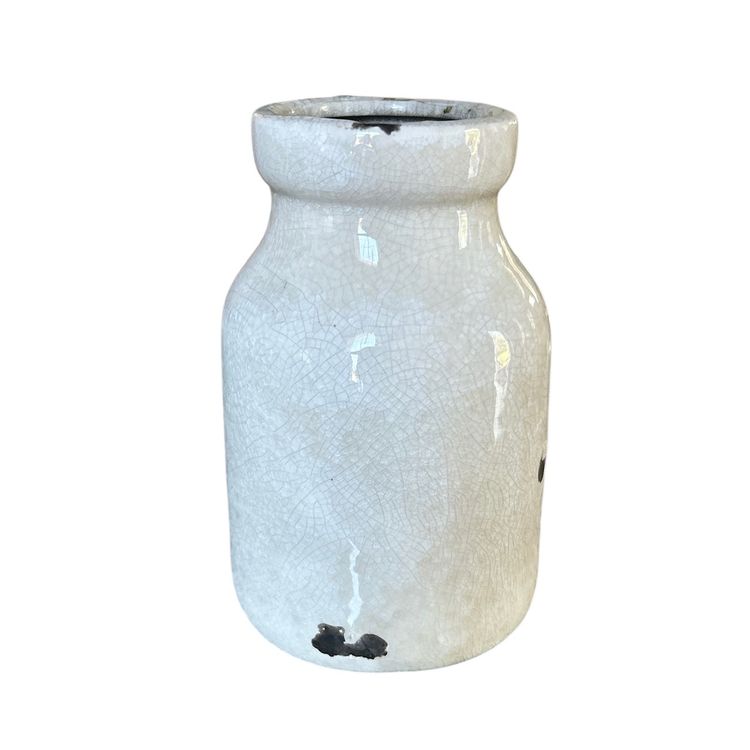 Rustic Off White Crackle Glazed Chippy Milk Jar Vase