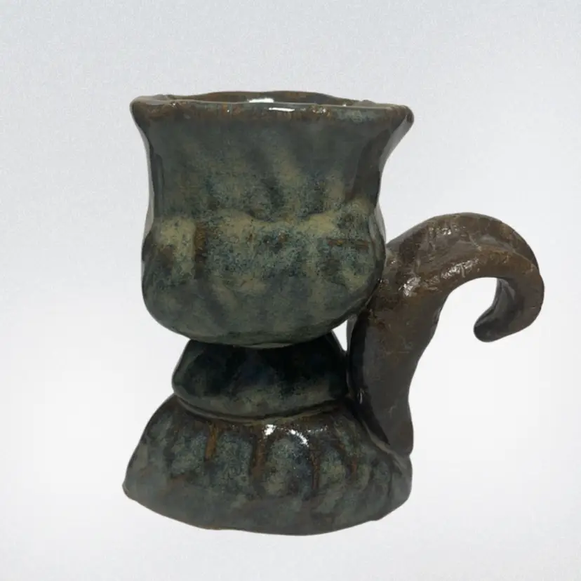 Abstract Studio Pottery Mini Jug Blue/Grey Drip Handmade | 4.25”