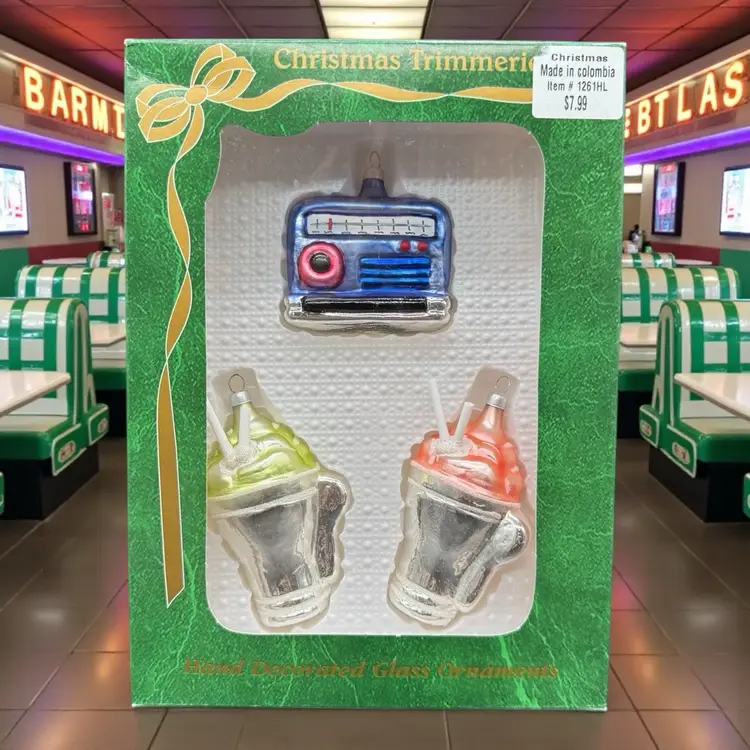 Vintage Christmas Mercury Glass Ornaments 50’s Diner Theme Soda Shop Bradford