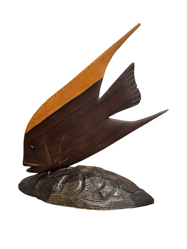 Vintage Belize/Belizian Wood Angel Fish Carving with Stand