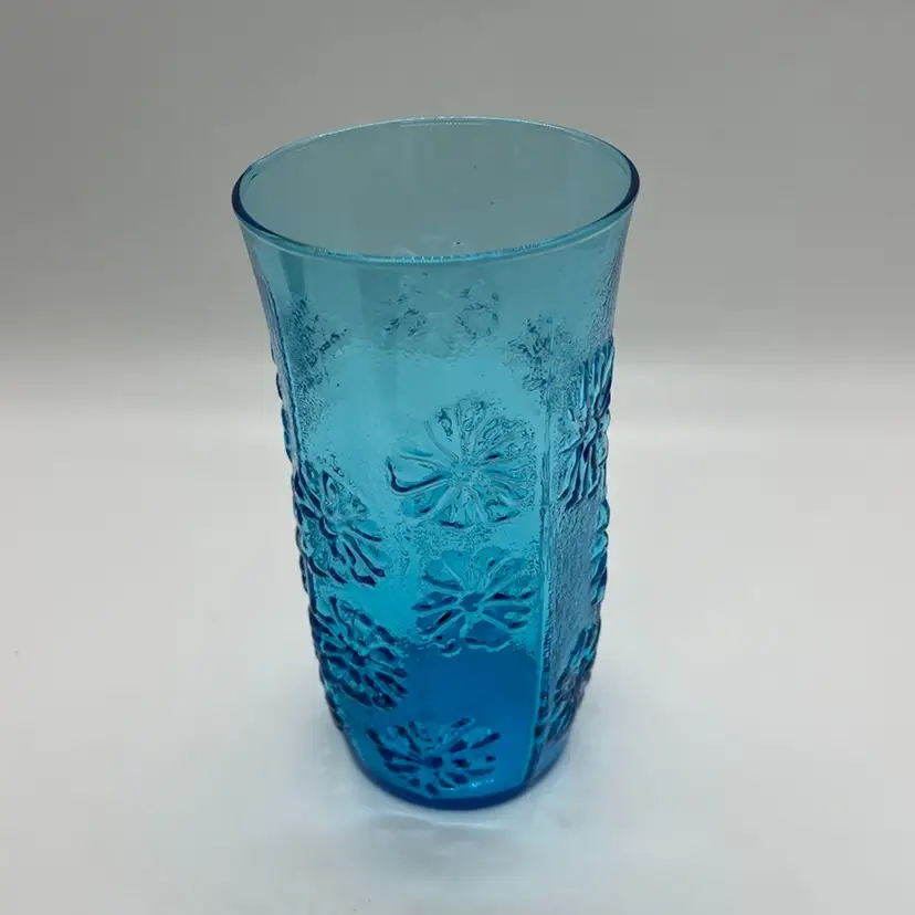 Vintage Anchor Hocking Laser Blue Spring Song Cooler Cup Glass Vase 7” 24 Oz
