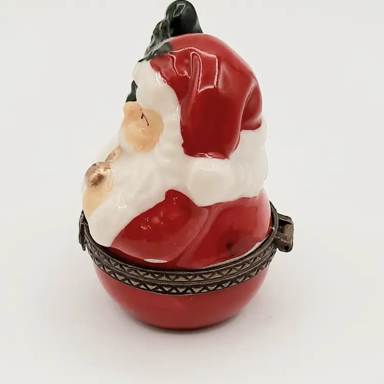 Vintage Hinged Christmas Santa with Tree Trinket Box