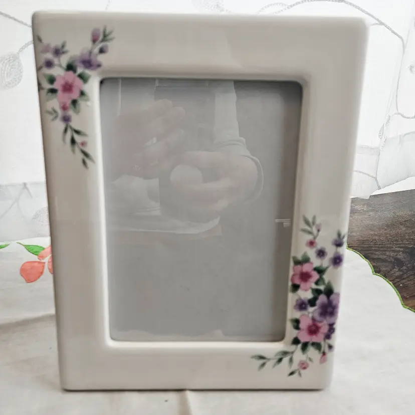 Ceramic Picture Frame Floral Cottagecore Photo Pink Lavender 5x7 photo