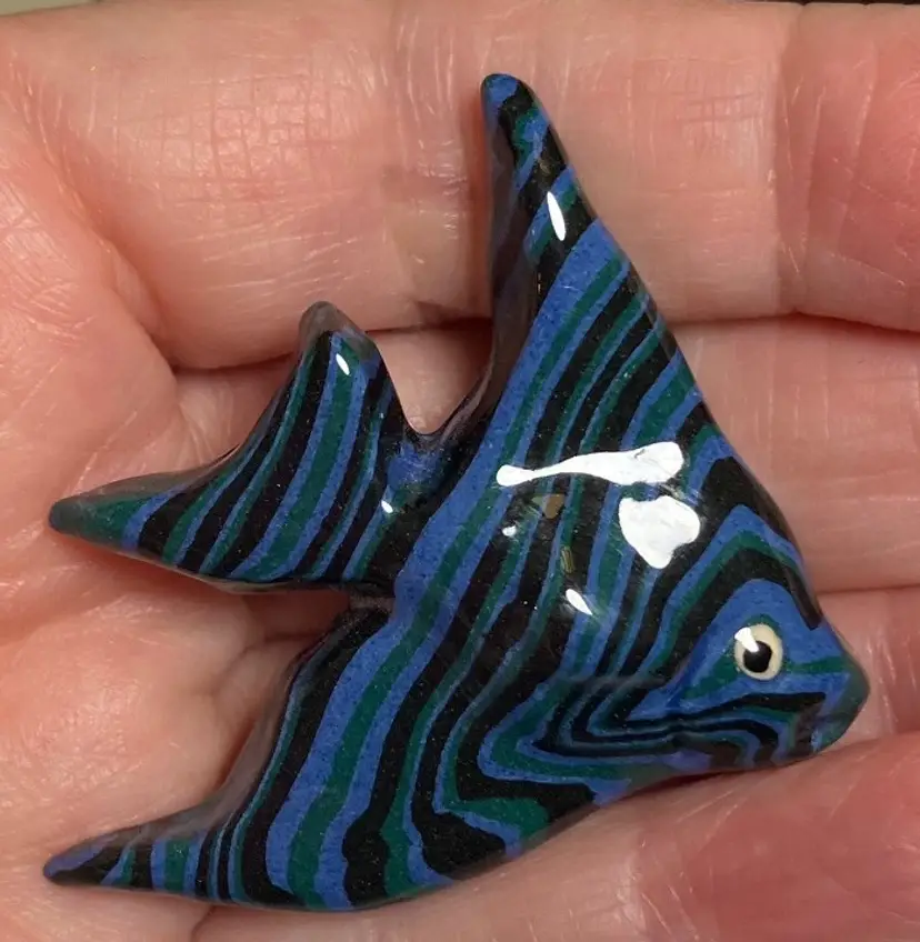 Glossy Striped Blue Resin Angelfish Brooch Pin