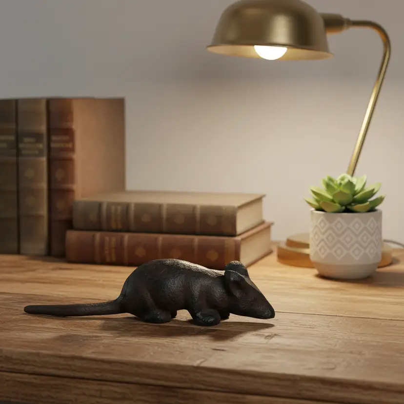 Cast Iron Mouse Figurine, 5"