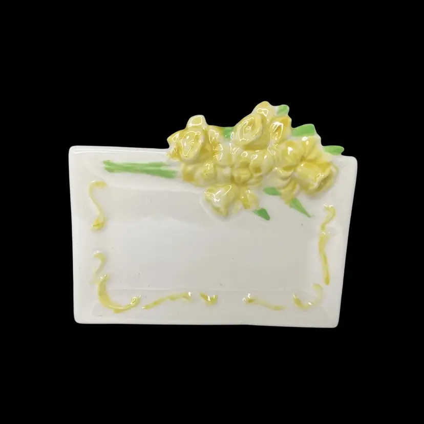 VTG Ceramic Soap Dish Handpainted White With Yellow Daffodils Trinket Vanity