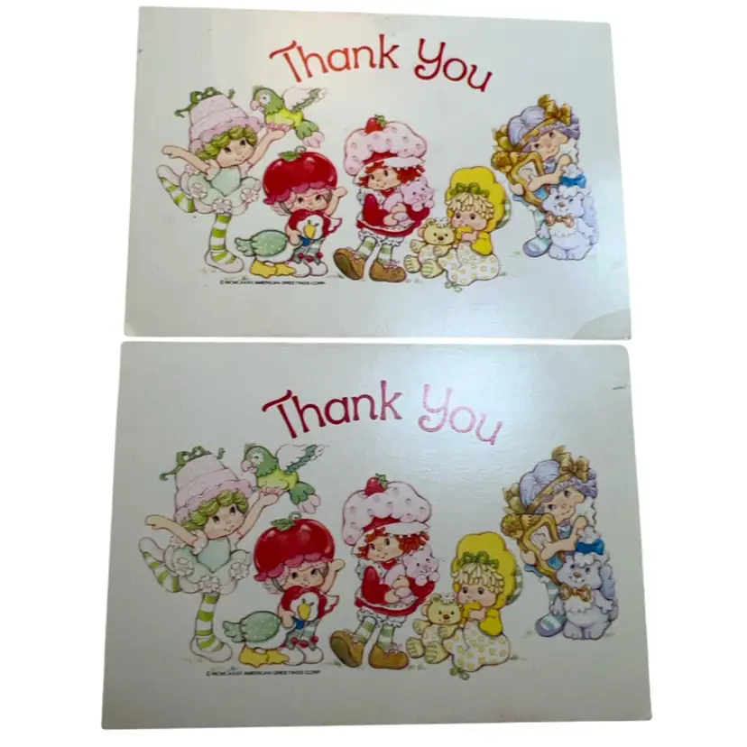 Vintage 1983 American Greetings Corp. Strawberry Shortcake Thank You Postcards (Set Of 2)