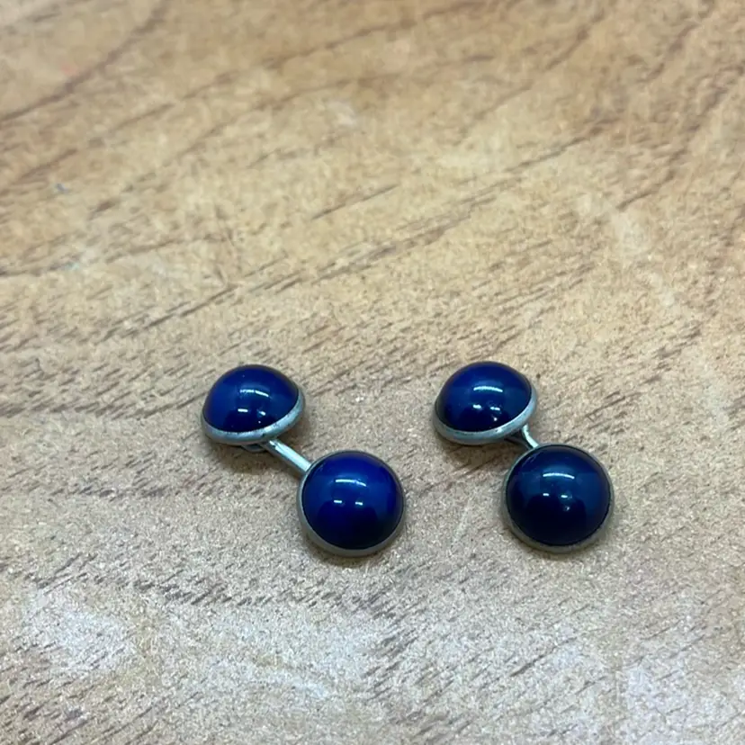 Vintage Silver-Tone Cabochon SodaLite Stones Cufflinks