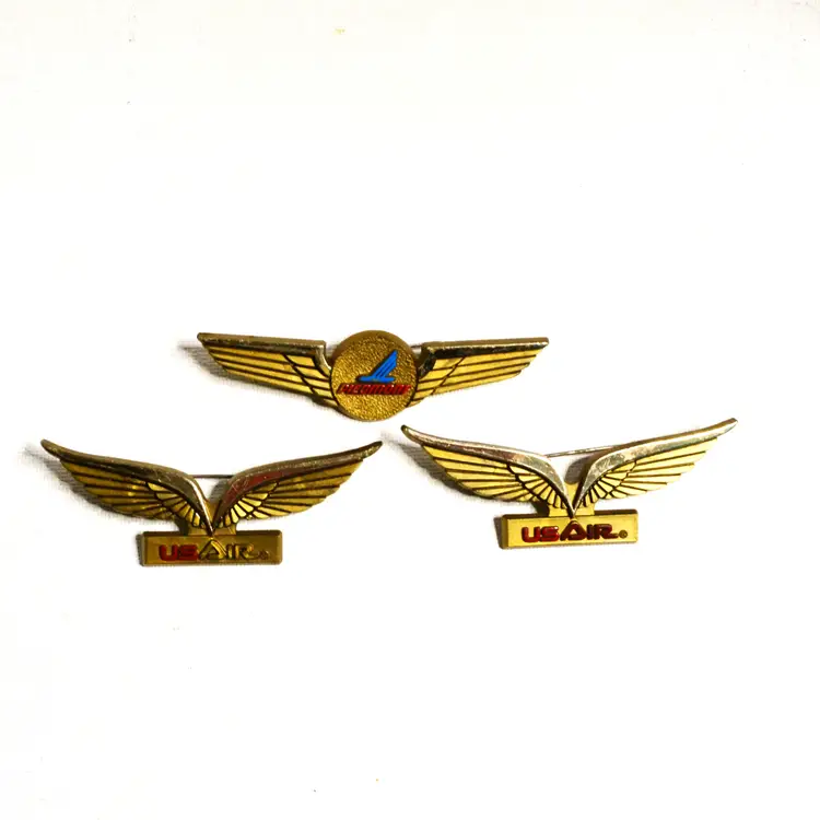 Airline Promotional Pins Set Of 3 US Air Piedmont Gold Colored Plastic Collectible Transportation